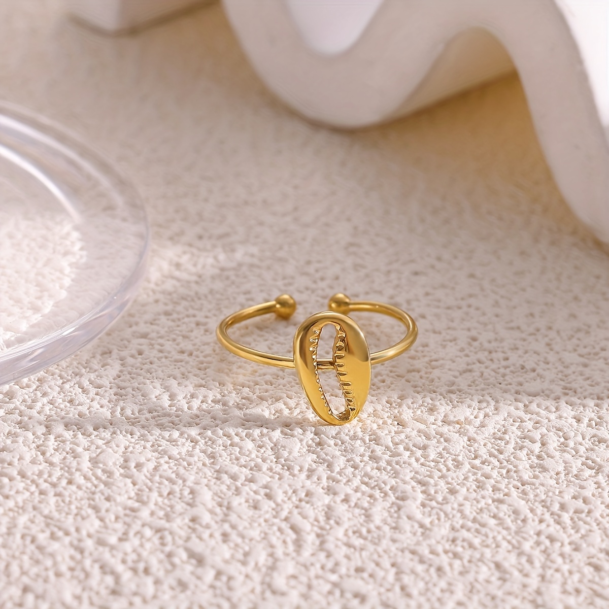 Fashionable Tooth Shell Open Stainless Steel Ring